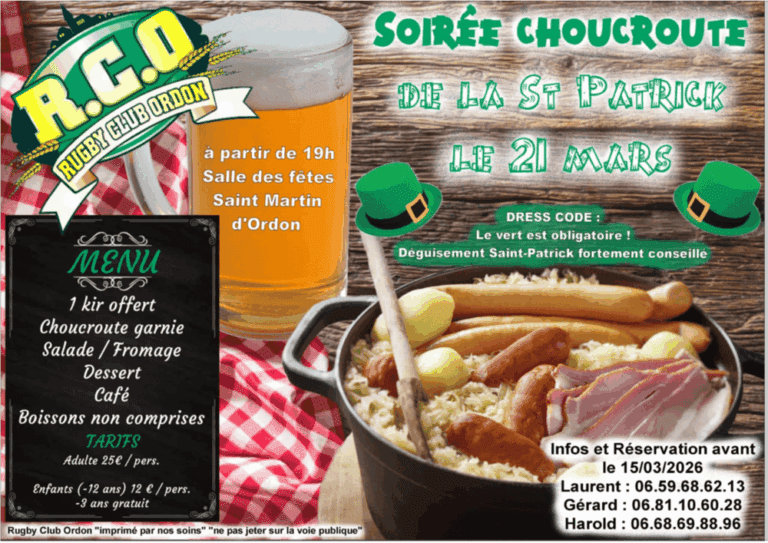 Rugby Club Ordon – Soirée choucroute 21 mars